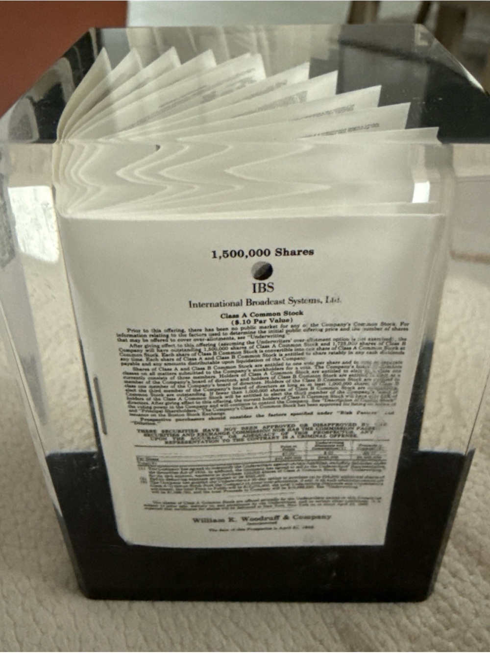 Lucite  Paperweight Cube with Document Insert - Clear & Black